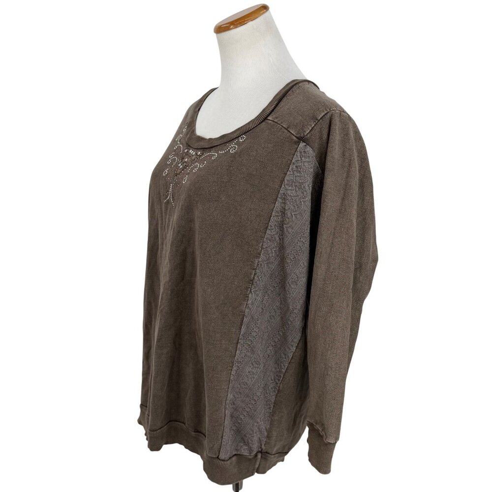 Vtg 90s NWT B.L.E.U. Studded Lace Trim Sweatshirt | Y2K Grandmacore Boho Grunge - Picture 14 of 16